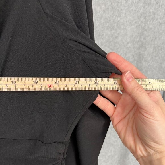 CJ Banks Faux Wrap Dress Size 1X Black Ruched Waist Half Sleeve Stretch Knit NEW - Picture 11 of 13